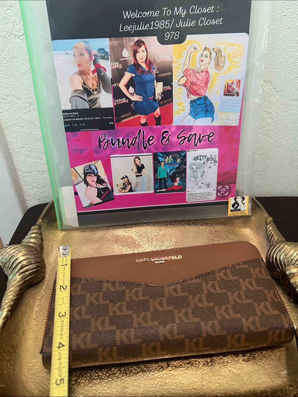 #2045*Karl Lagerfeld Brown Monogram Zip Wallet with Gold Logo - Picture 4 of 16